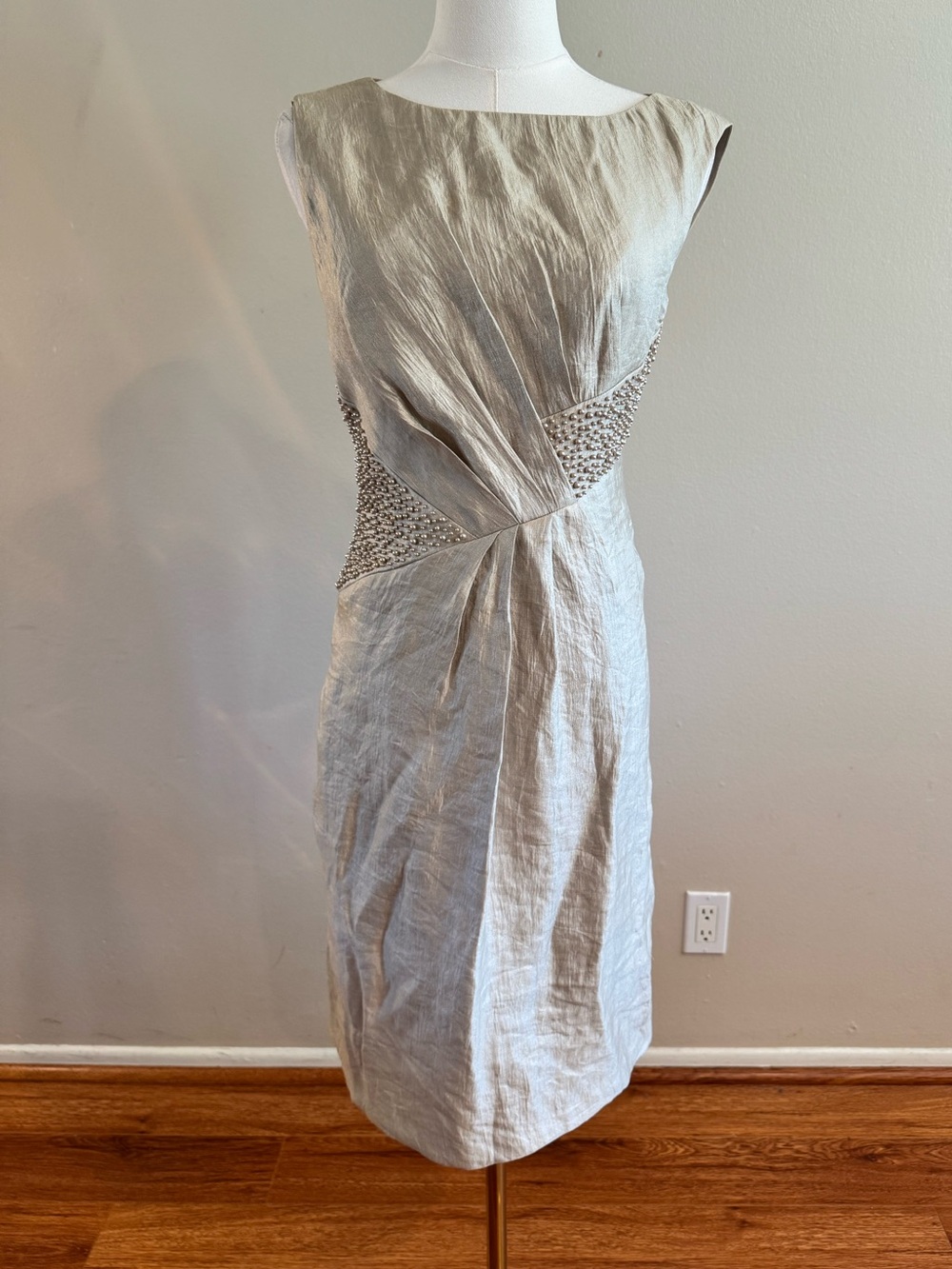 Adrianna Papell Sleeveless Midi Dress with Peral Detail
